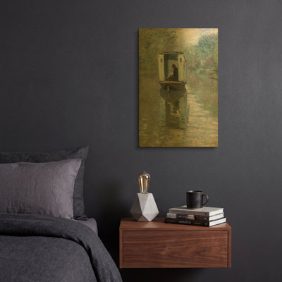 «The Studio Boat» par Claude Monet, art mural en métal doré, 12 po x 16 po