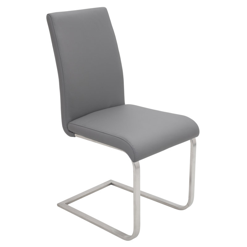 Almaan 19'' H Faux Leather Upholstered Metal Dining Chair, Grey