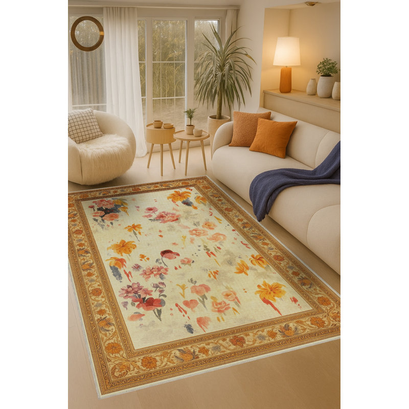 Tapis vert tissé à motif lavable Mosso, 4'11" x 9'10"