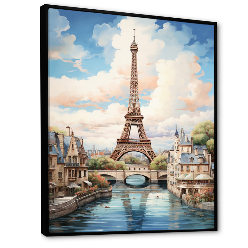 Tour Eiffel, paysage parisien, H 44 po x l 34 po x P 1,5 po, Cadre flottant noir