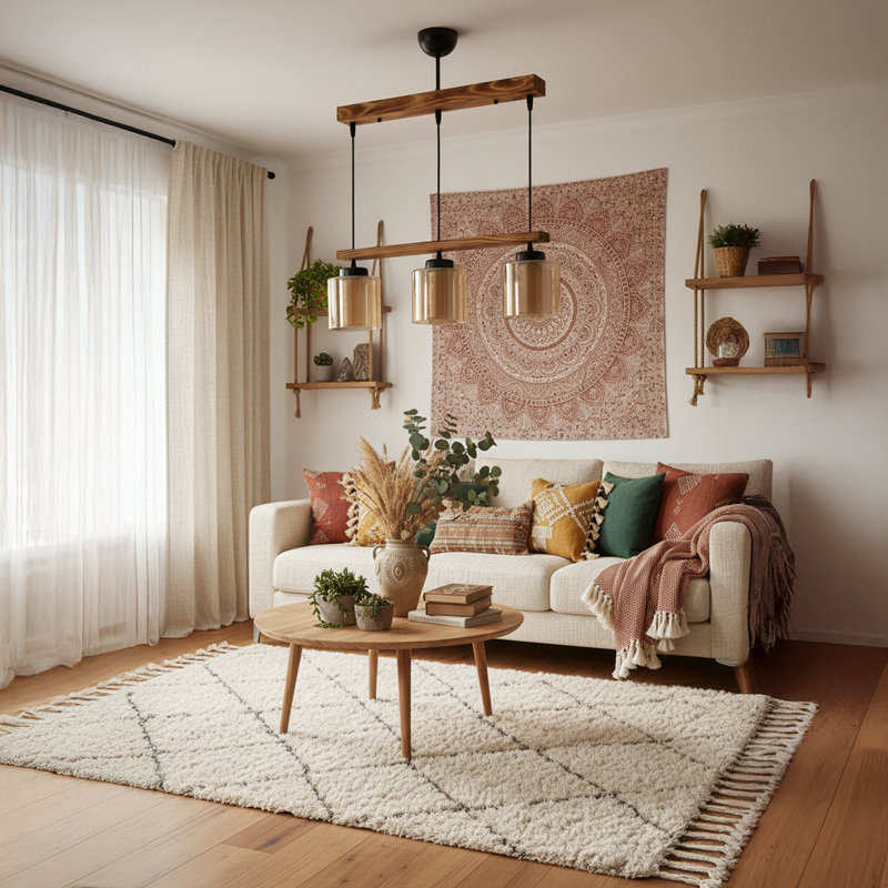 Luminaire suspendu linéaire en bois avec abat-jour en verre à hauteur réglable 3 lumières Larkspur, Naturel