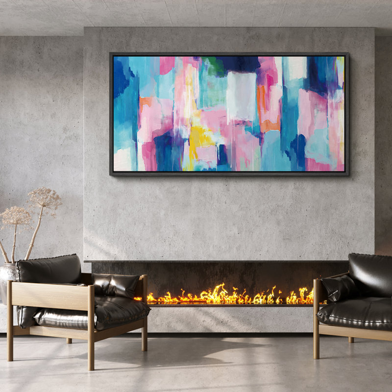 Art moderne abstrait vibrant, H 30 po x l 60 po, Noir, noir, noir, noir