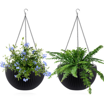 Jardinière suspendue 13,4 pouces avec réservoir d'eau pourri et indicateur de niveau, idéal pour la décoration de balcon intérieur, paquet de 2, noir, conception respirante pour la pourriture des racines, grande capacité de plantation