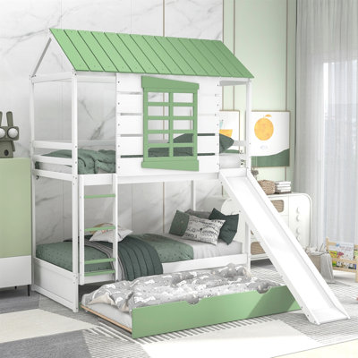 Twin Over Twin Size House Bunk Bed With Convertible Slide And Trundle -  Harper Orchard, 90DAAB9B7C924256879B53E63E955CDE