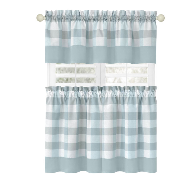 Anthe Gingham Tailored Kitchen Curtain, Ice Blue, 36" H x 57" W