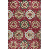 Suzani Wool Geometric Area Rug in Red/Green/Beige