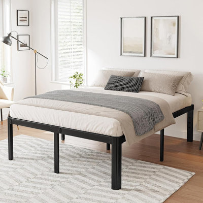 Heavy Duty Platform Bed Frame – No Box Spring Needed, Metal Cal King Bed With Round Corners, Noise-free Support, Easy Assembly, Black
