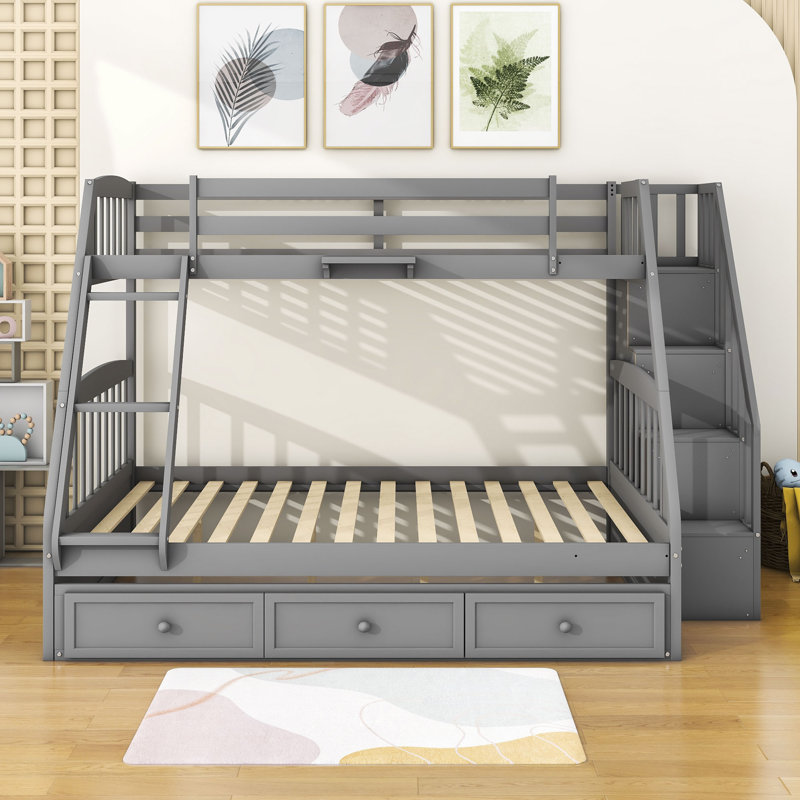 Guiliano Kids Twin Over Full Bunk Bed with Drawers, Gray