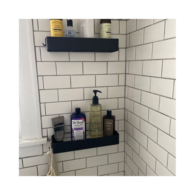 2-Piece Adhesive Shower Caddy Set, Rustproof Stainless Steel Bathroom Shelves with Hooks, Drill-Free Wall-Mounted Shower Organizer - 4.5" H x 15.2" W x 2.4" D