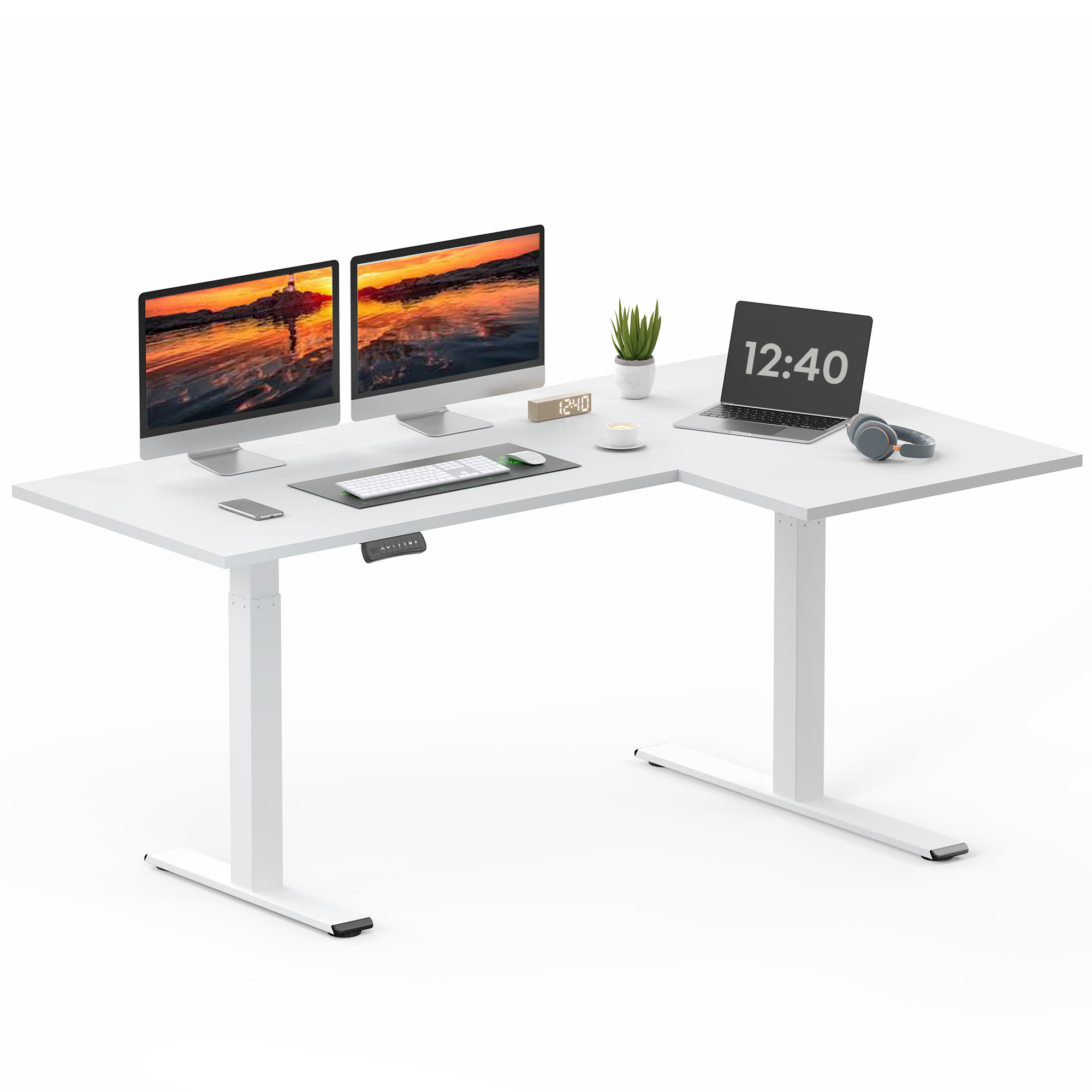 Inbox Zero L-Shaped Home Office Height Adjustable Standing Desk ...