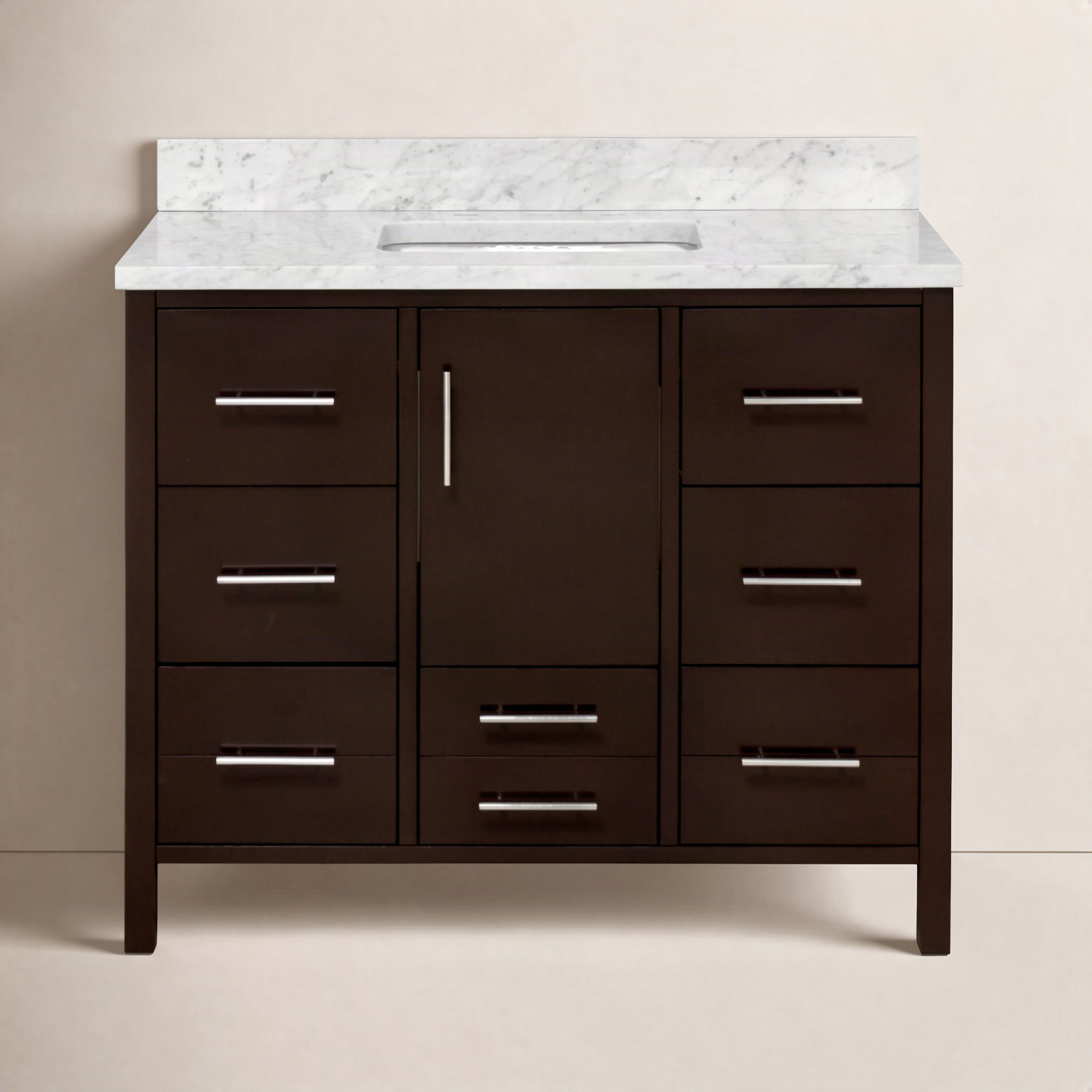 Kiara 42" Carrara Marble Single Bathroom Vanity, Chocolate, Carrara Marble