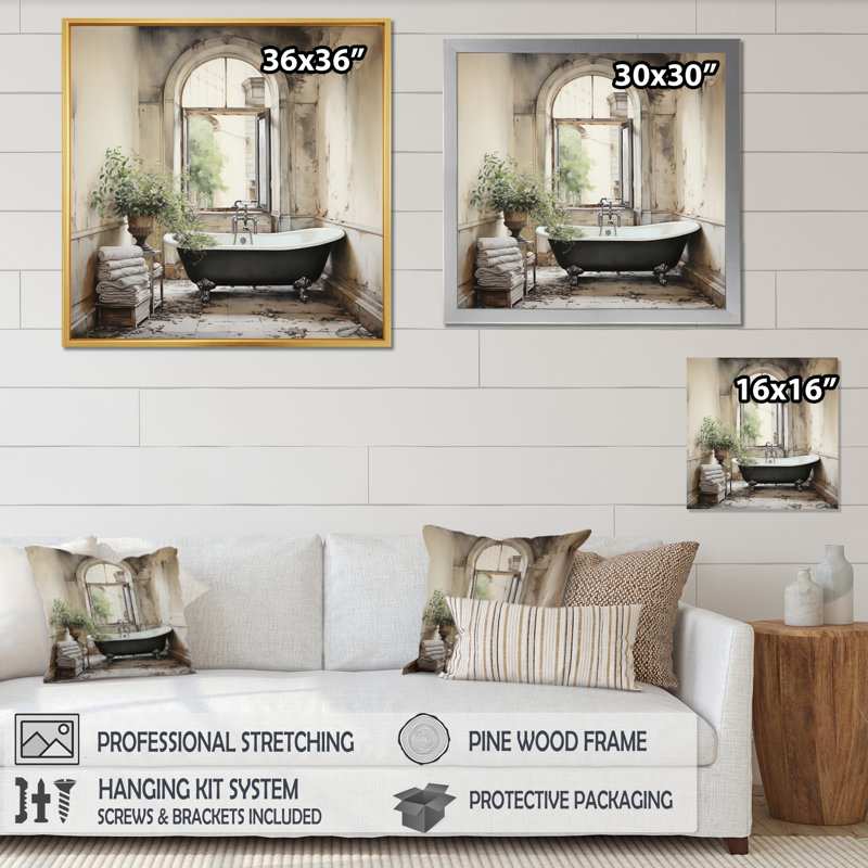 «Bath Bath» de Tranquility II - art mural, H 30 po x l 30 po x P 1 po, Encadrement argenté