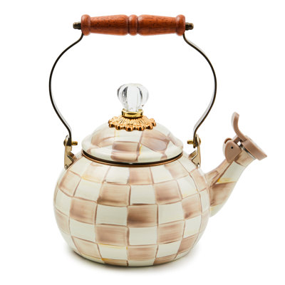 Mocha Check Whistling Tea Kettle