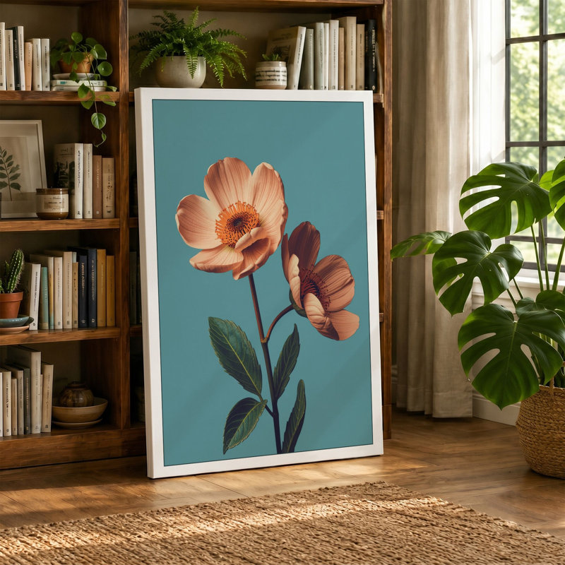 Gerbera Daisies in Bloom Botanical - Wrapped Canvas, 24x16 - 61.0 x 40.6 cm, Ochre Border