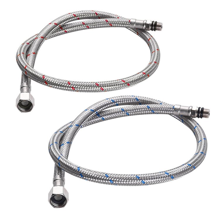 Aquaterior 28 Long Braided Faucet Connector Supply Hoses 3/8 Female  Compression Thread X M10 Male Stainless Steel 2Pcs