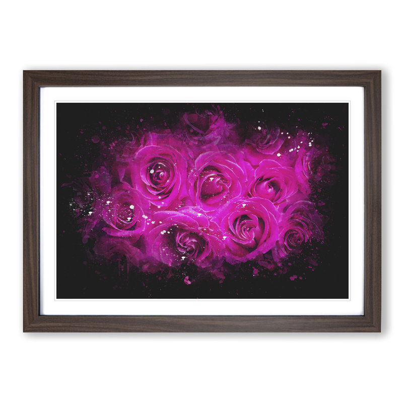 Wall of Bright Pink Roses - Picture Frame Graphic Art Print, Walnut Framed, 62cm H x 87cm W x 2cm D