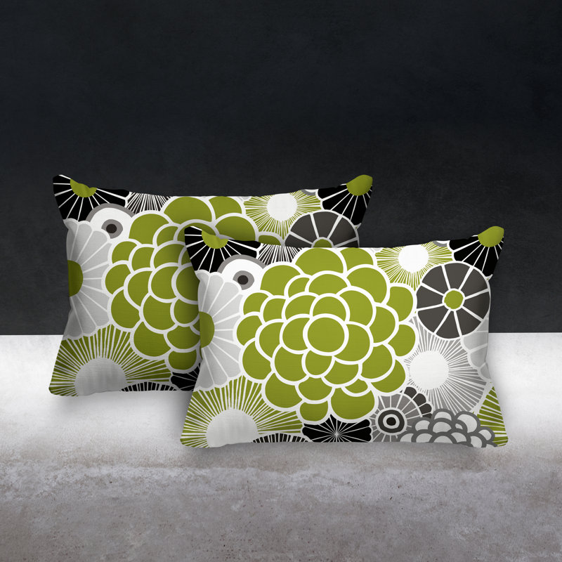 Coussin lombaire floral intérieur / extérieur, Chartreuse