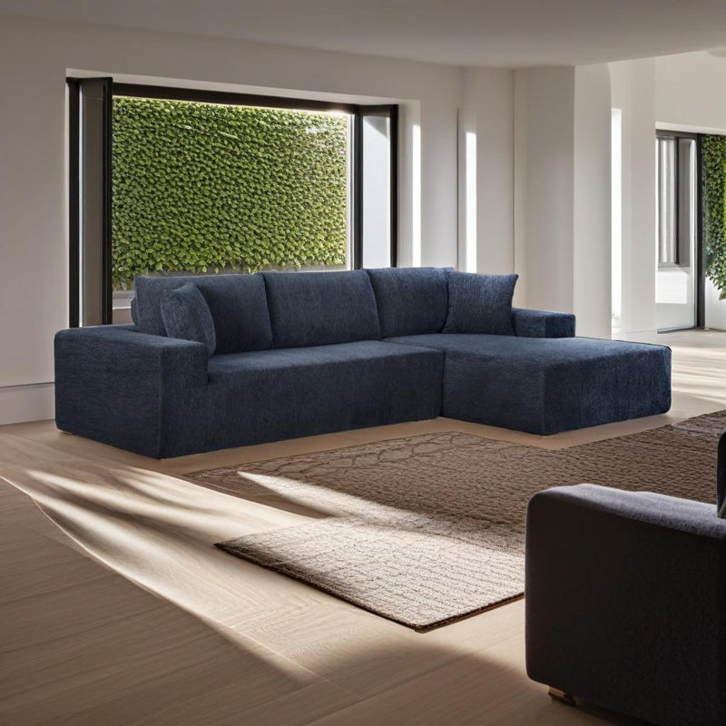 Canapé modulaire en mousse à mémoire de forme avec méridienne Ramiro Bonless, Blue Polyester, Orienté à droite