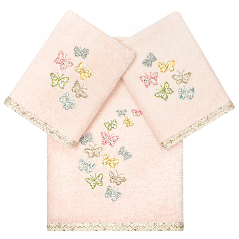 Ensemble de serviettes 100% coton turc, Rosé, Ensemble 3 serviettes de bain