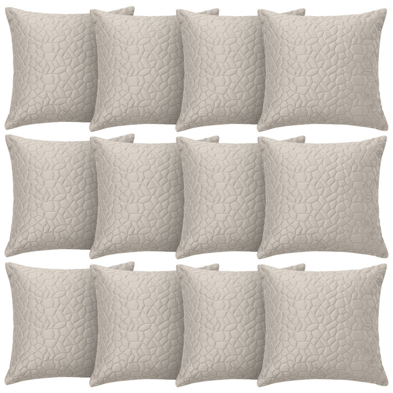 Aspire Homeware Geometric Square Velvet Cushion Covers, Beige, Pack of 12