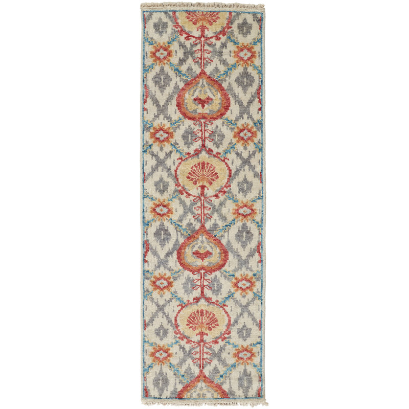 Beall Wool Oriental Area Rug in Orange, Runner 2'6" x 8'
