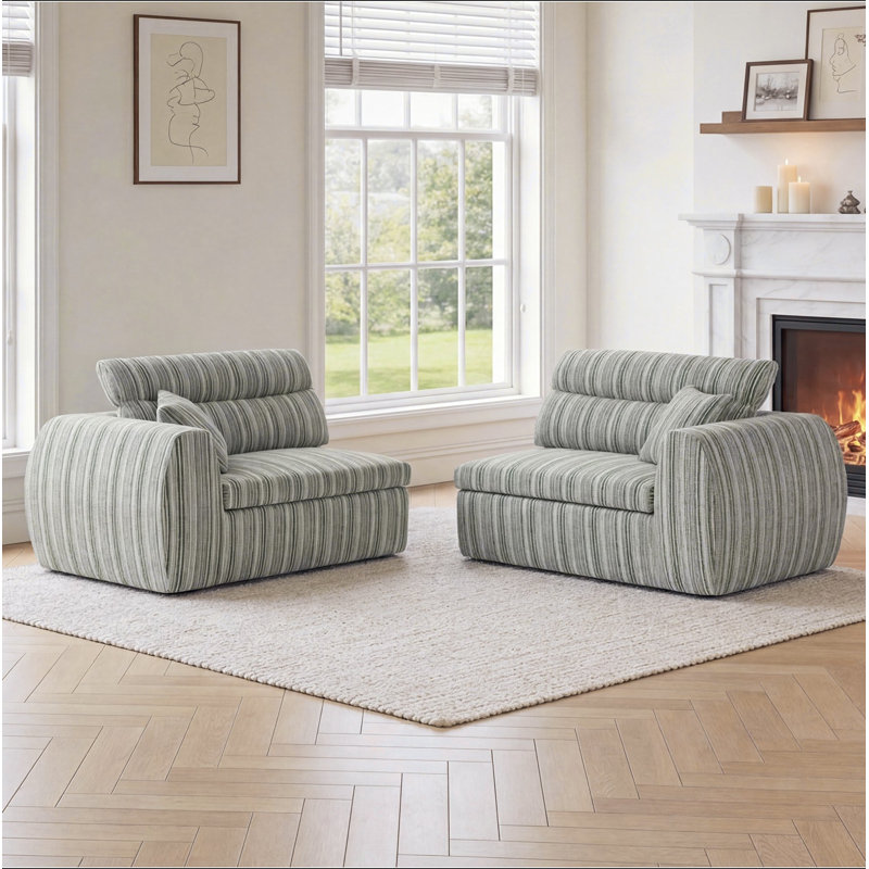 Canapé tissé à compression en chenille rayée, canapé compact à rangée droite avec éponge haute densité, canapé économiseur d'espace requis sans assemblage pour salon, appartement, bureau
