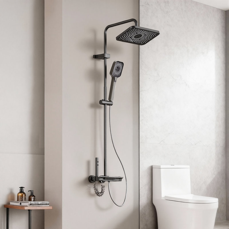 43.3 In.H Black Shower System With Adjustable Height Column And LED Temperature Display