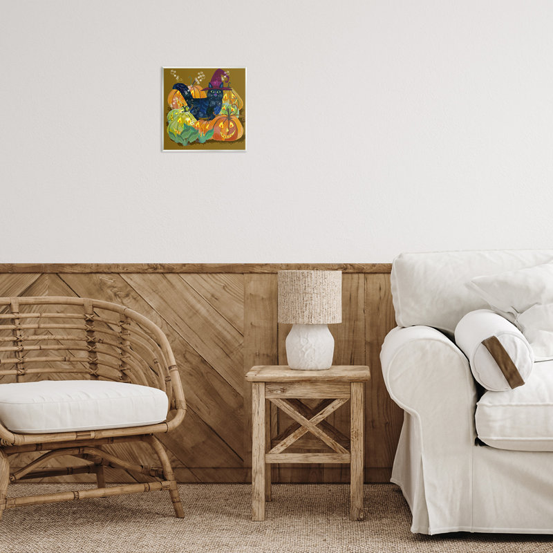 Chat avec plaque murale Jack-o-Lanterns, design par Kay Widdowson