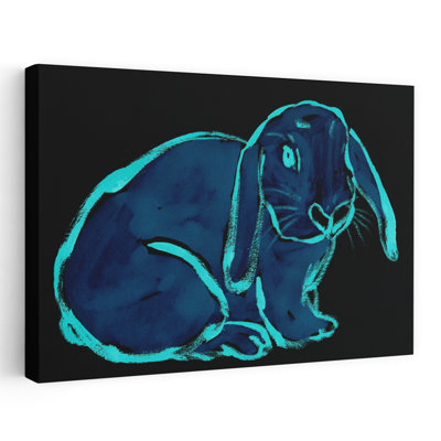 «Blue Rabbit Minimalist Modern Vibrant Rabbit Forest», reproduction d'art