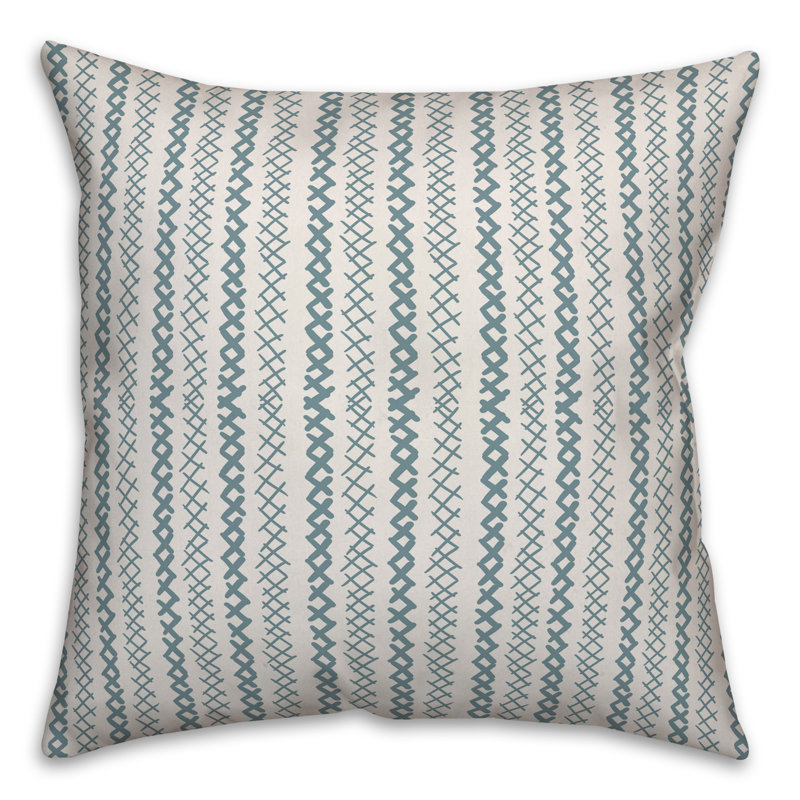 Geometric Throw Pillow, 16" x 16", White/Blue Striped 2