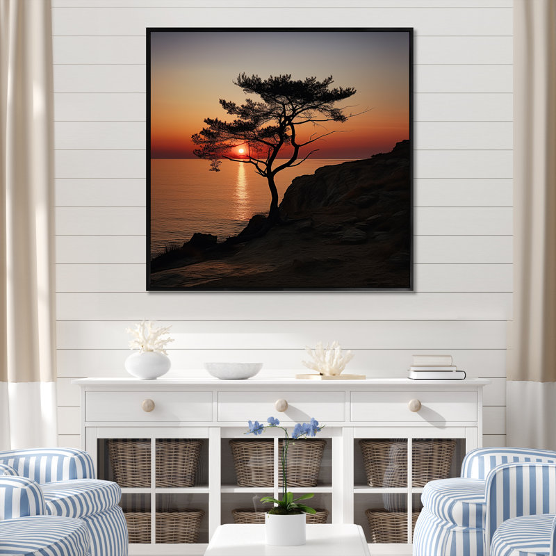 " Coastal Tree Panorama I ", 36" H x 36" W, Gold Picture Framed