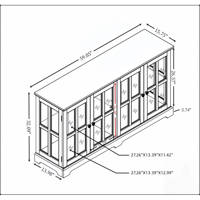 Vitrine à DEL avec portes vitrées, tablettes réglables pour objets de collection, conception à quatre portes, vitrine rétro pour la maison ou le bureau