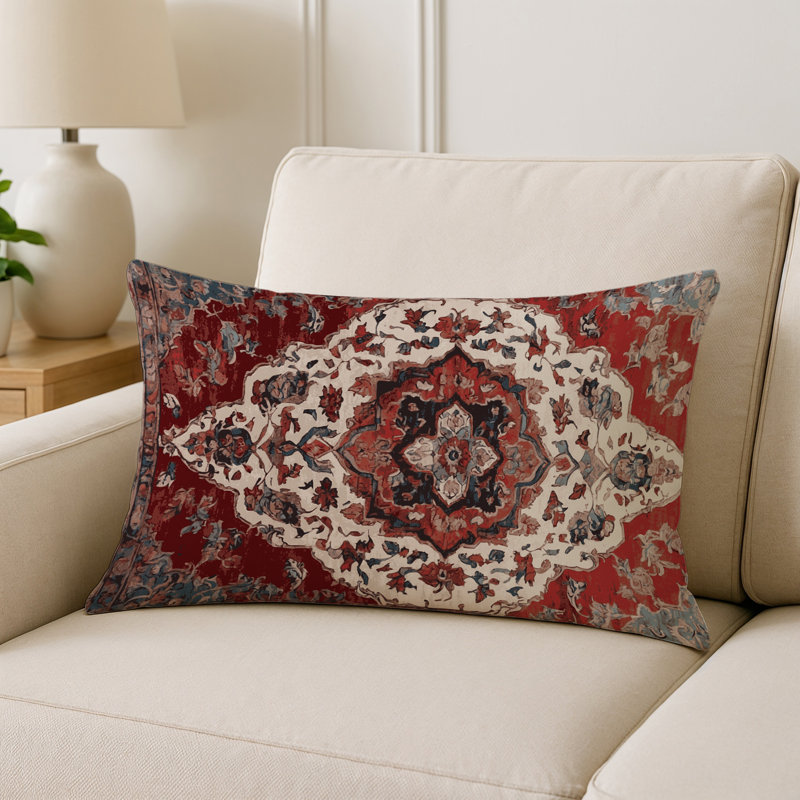 Coussin décoratif intérieur et extérieur Modern, Rouge / blanc / orange abstrait, Rectangle H 20 po x l 14 po