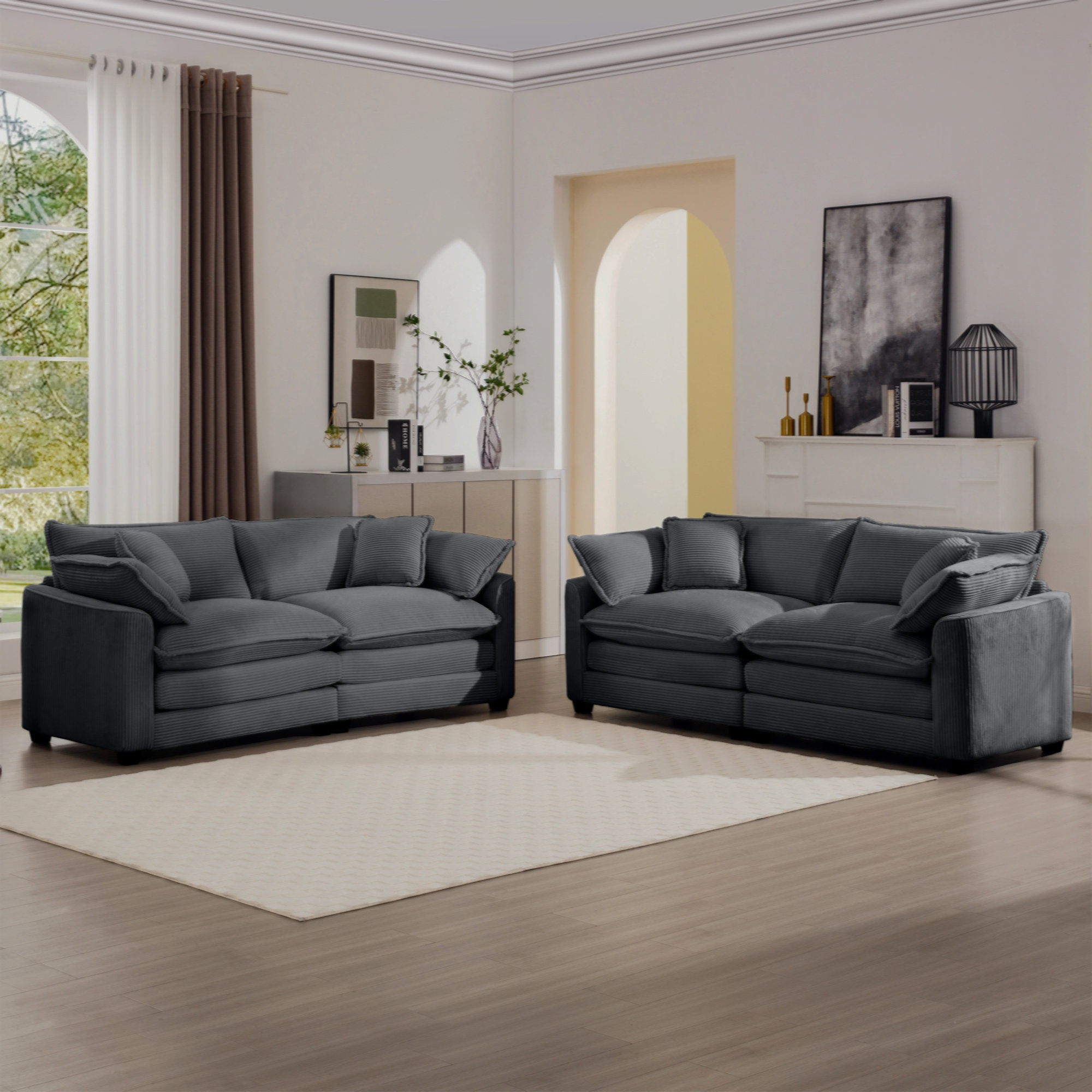 Latitude Run® Modern Fabric Living Room Sofa Two Piece Set, Two 2 ...