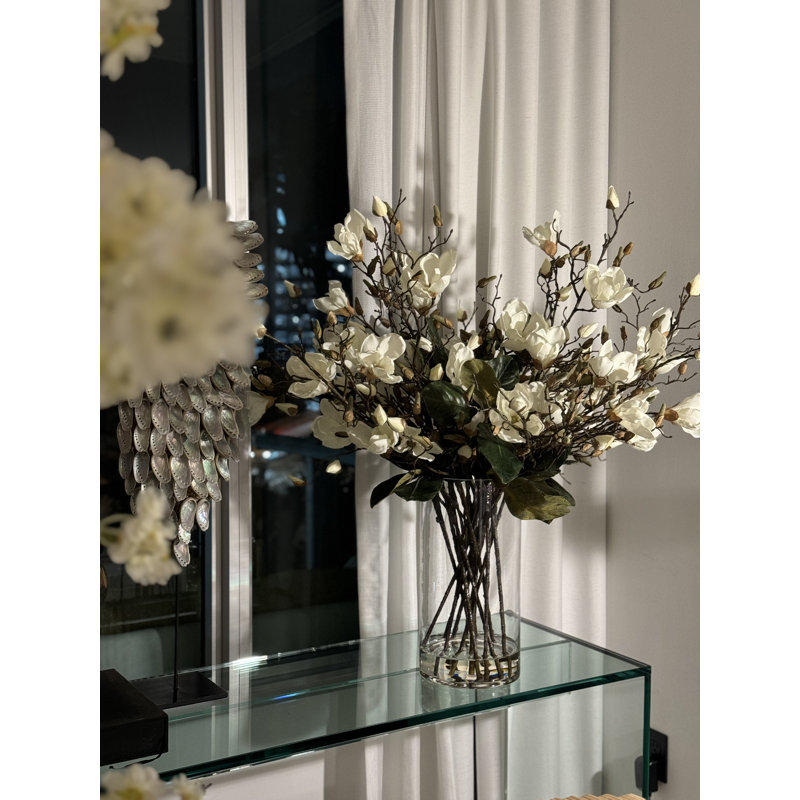 White Magnolias In 16" Glass Cylinder