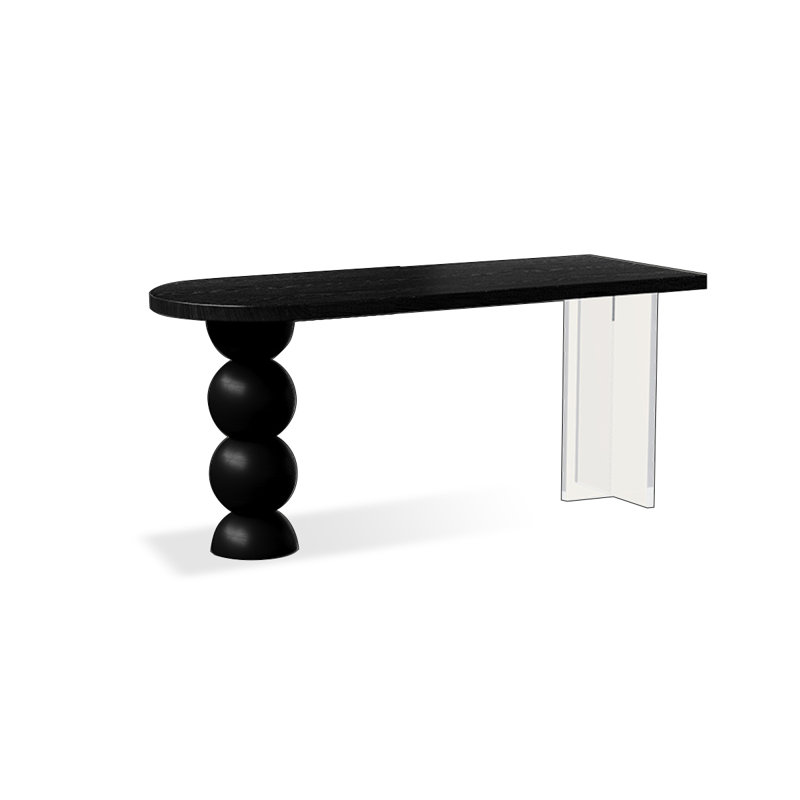 Black Half-circle Solid Wood + Acrylic desk, 29.53" H x 55.12" W x 23.62" D