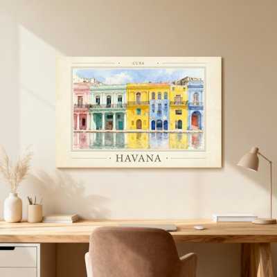 Scénario et paysages urbains colorés, bâtiments cubains, aquarelle, reflets, La Havane