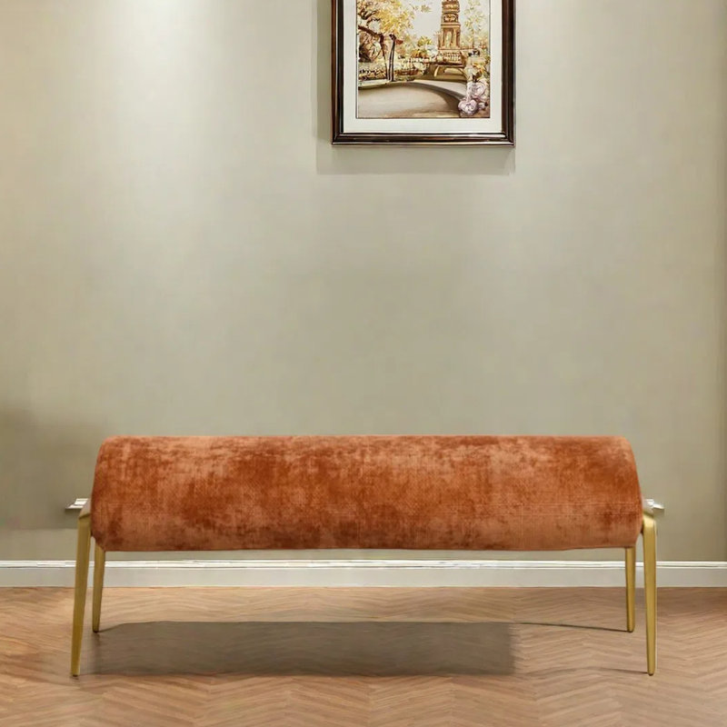 Banc en métal à rembourrage doux, Orange, H 18,11 po x l 55,12 po x P 16,54 po