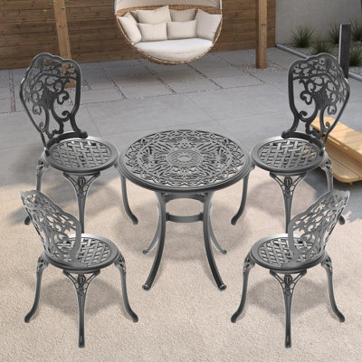Ensemble de salle à manger en fonte d'aluminium 5, noir, conception confortable, table de 28,35 po de hauteur, aucun coussin inclus, meubles toutes saisons, aluminium, résistance à la corrosion, sièges, outils d'assemblage
