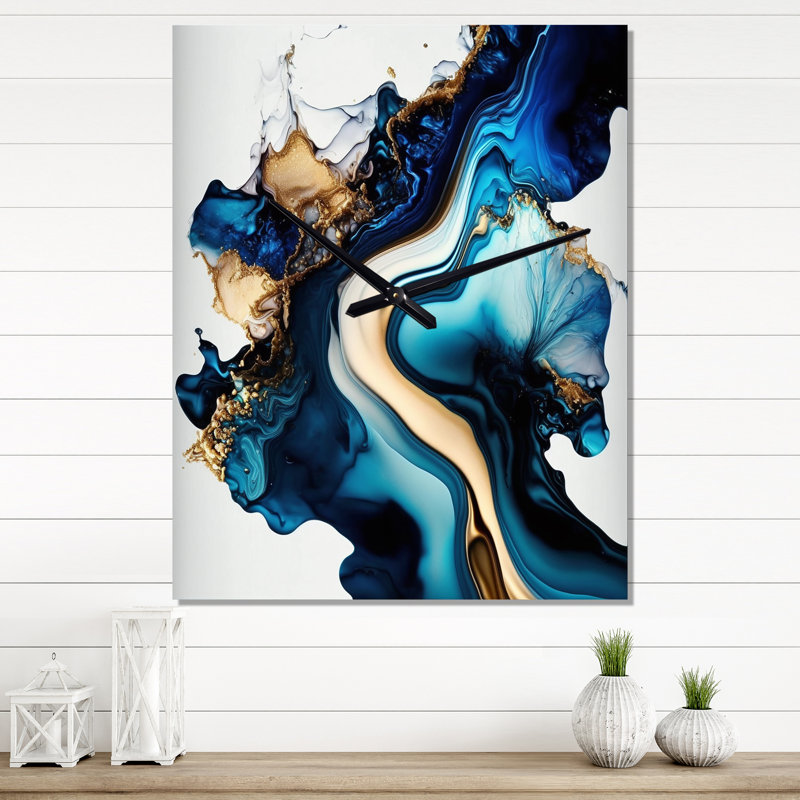 Horloge murale abstraite abstraite géode bleue II, H 40 po x l 30 po x P 1 po