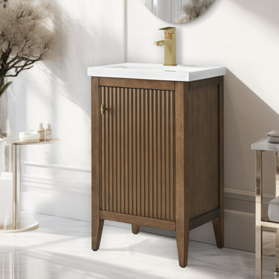 Meuble-lavabo sur pied à simple cuve 20 po avec plateau en céramique blanche