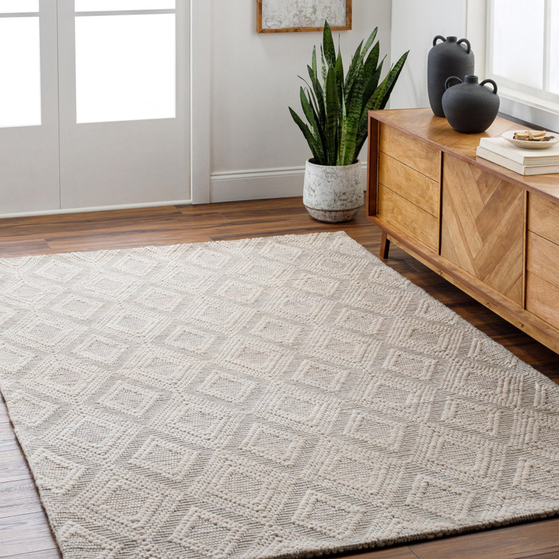 Rectangle Rhorer Argyle Polyester/Wool Area Rug in Beige, Rectangle 8' x 10'