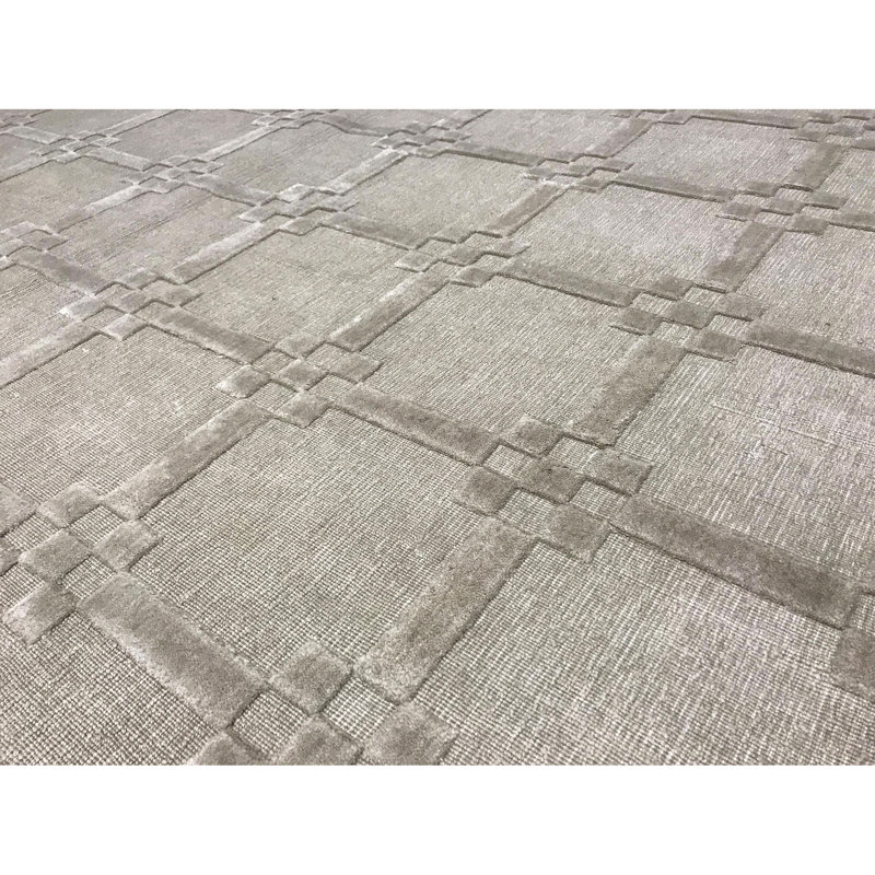 Wool Geometric Area Rug in Beige, Rectangle 9' x 12'