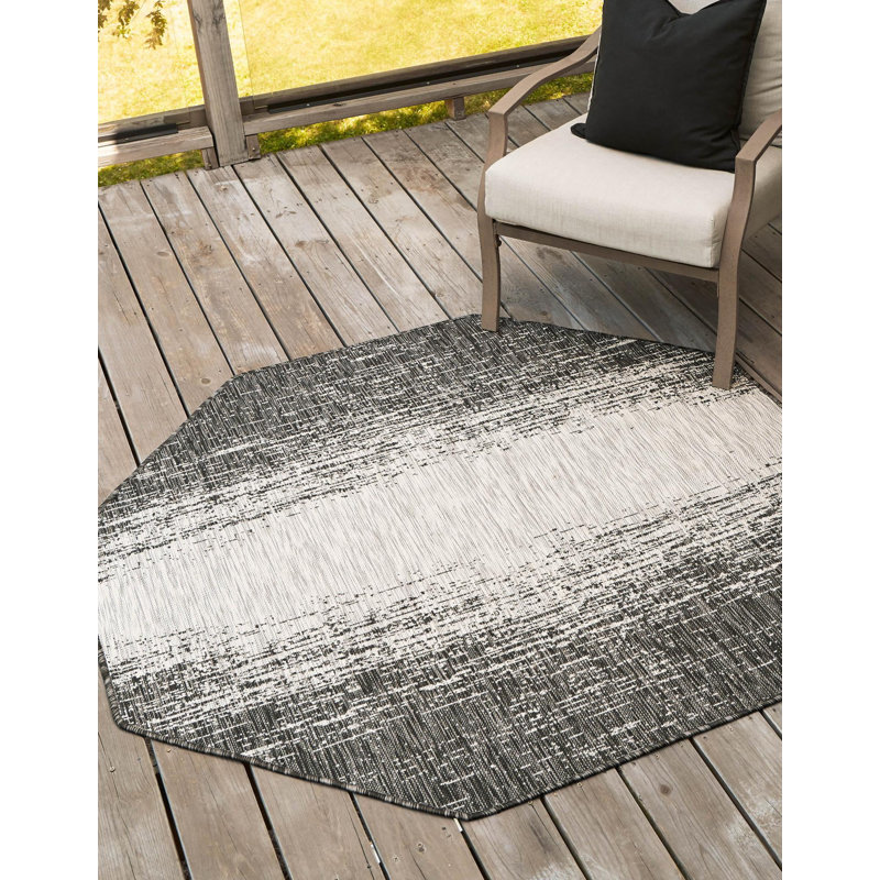 Pindall Charcoal Gray/Gray Indoor/Outdoor Rug, Octagon 7'10" x 7'10"