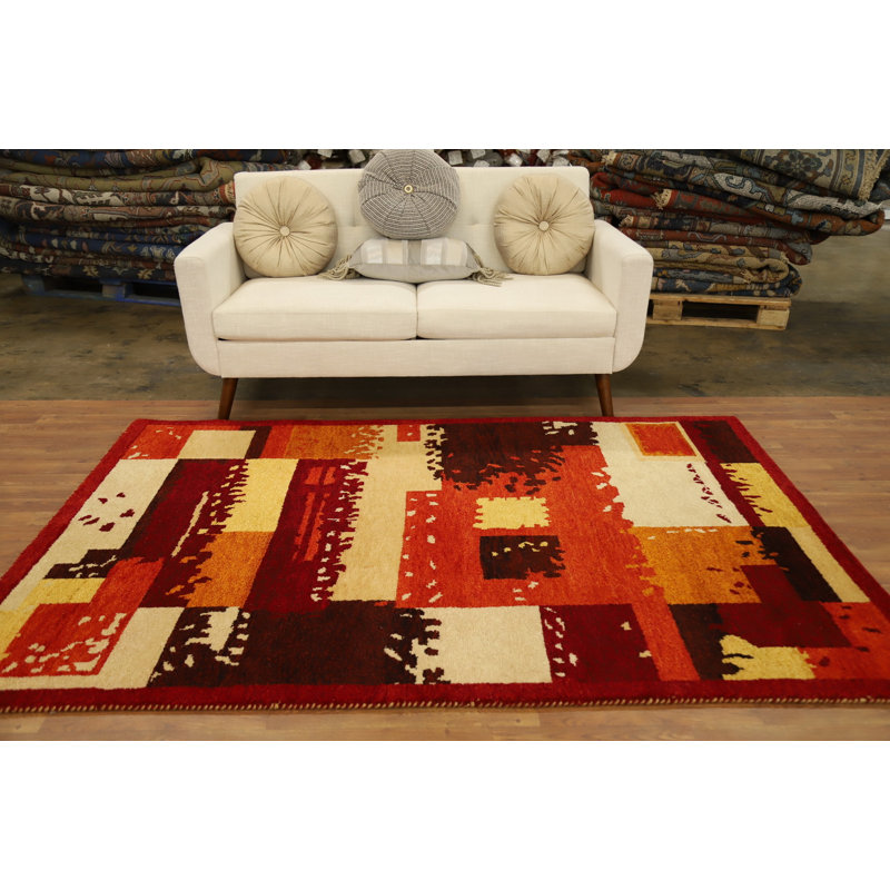 Tapis moderne en patchwork de style Gabbeh 5 x 7 avec des teintes de couleur terre