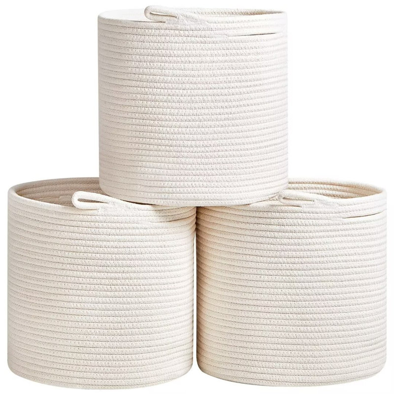 Dovecove Storage Cube Bins - 3 Pack | Rope Basket - Storage Bins for Cube Organizer, Black/White