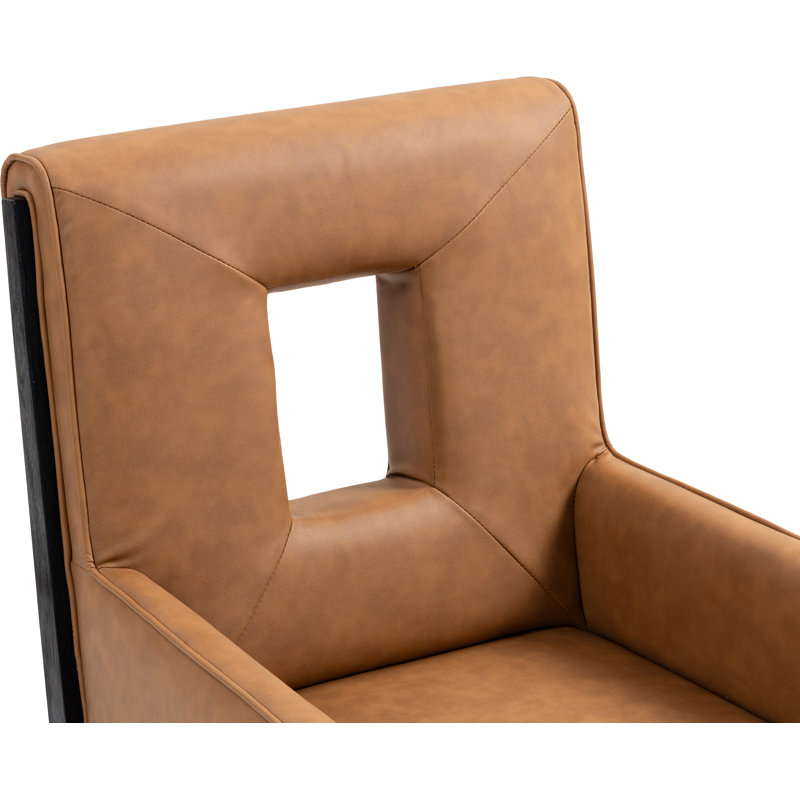 Fauteuil de salle à manger Flore, Cuir cognac végétalien, Noir