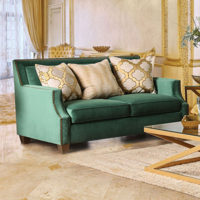 66.4" W Transitional Loveseat, Emerald Green/Gold