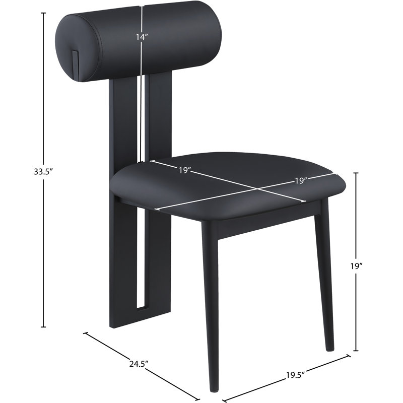 Chaise de salle à manger rembourrée Dario, Cuir végétalien noir, Noir mat