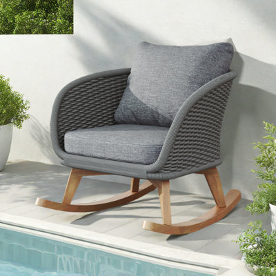 29.5" Contemporary Minimalist Wicker Rocking Chair With Soft Polyester Cushions And Durable Wooden Frame, Perfect For Indoor And Outdoor Spaces Like Patio, Balcony